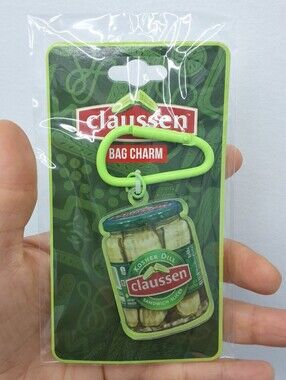 Claussen Kosher Dill Pickle Acrylic Bag Charm Keychain Foodie Purse Charm, NEW